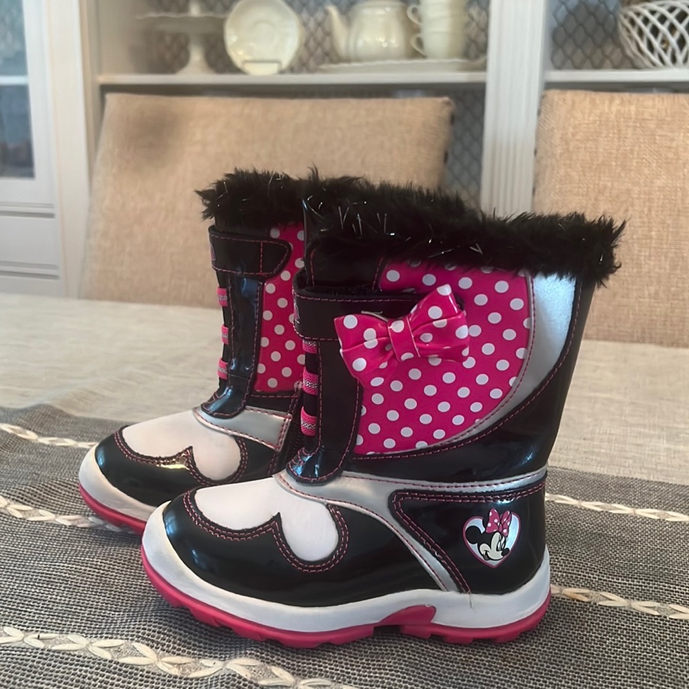 Disney Kids Boots - Black, Pink, White Polka Dot